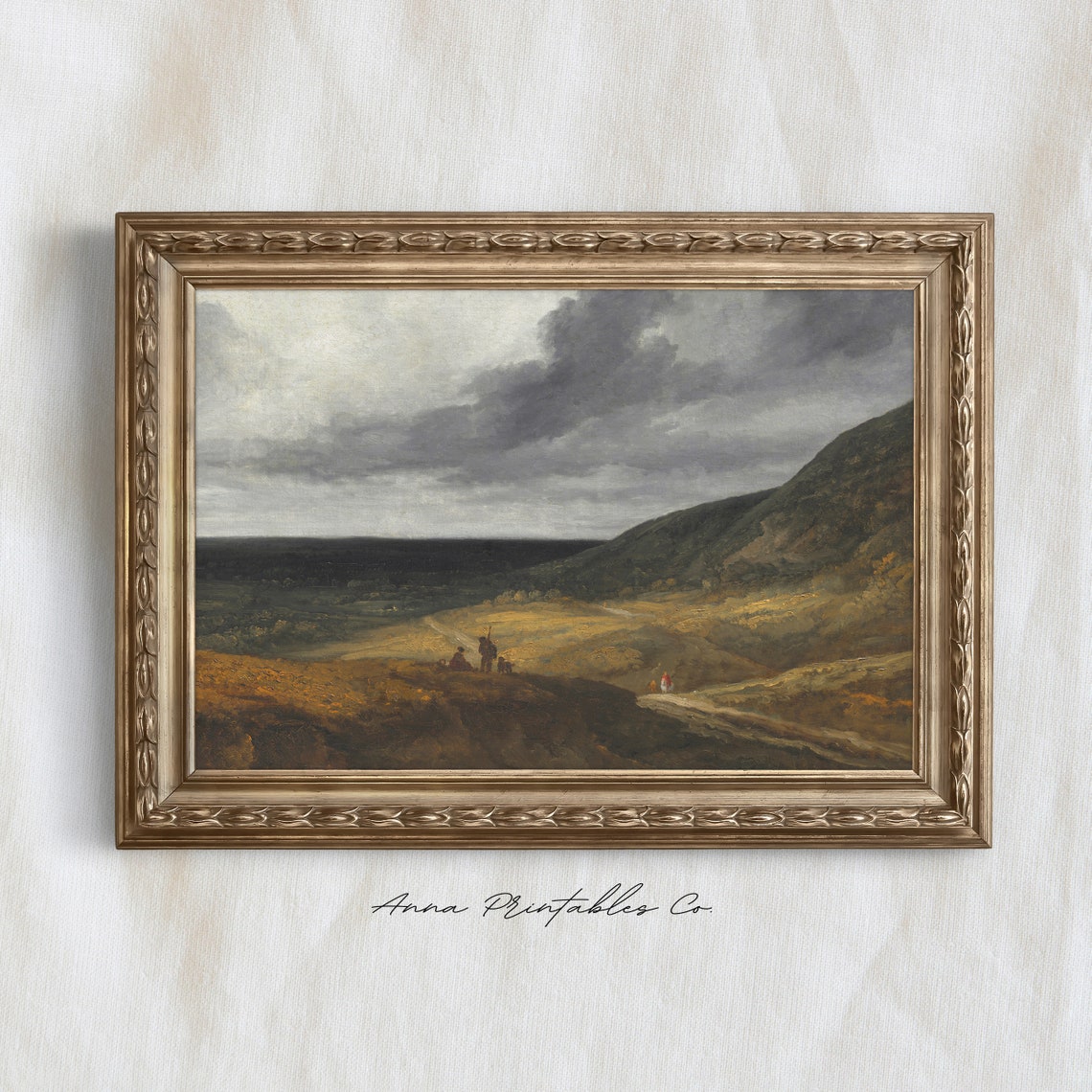 Golden Coastal Hills Stormy Sky Dramatic Vintage Landscape Poster - Image 2