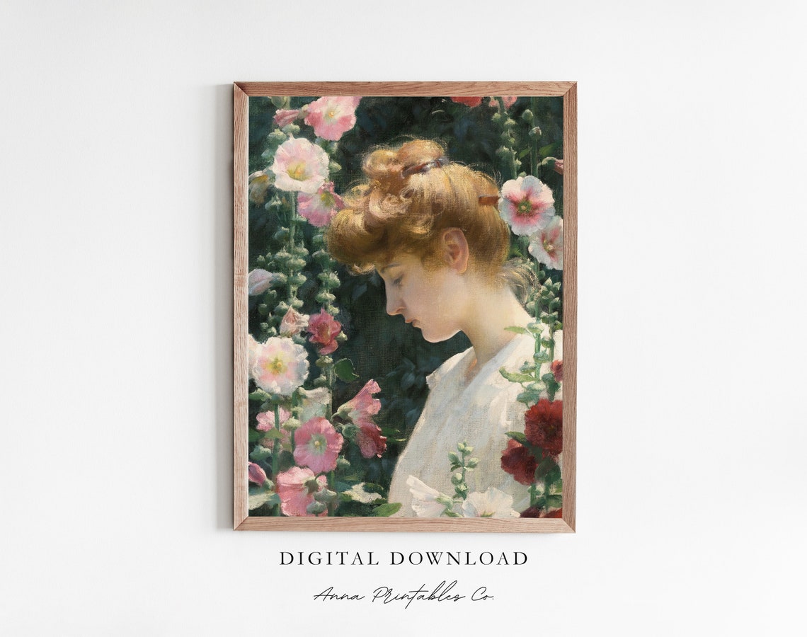 Antique Lady Among Flowers Romantic Vintage Garden Portrait Poster