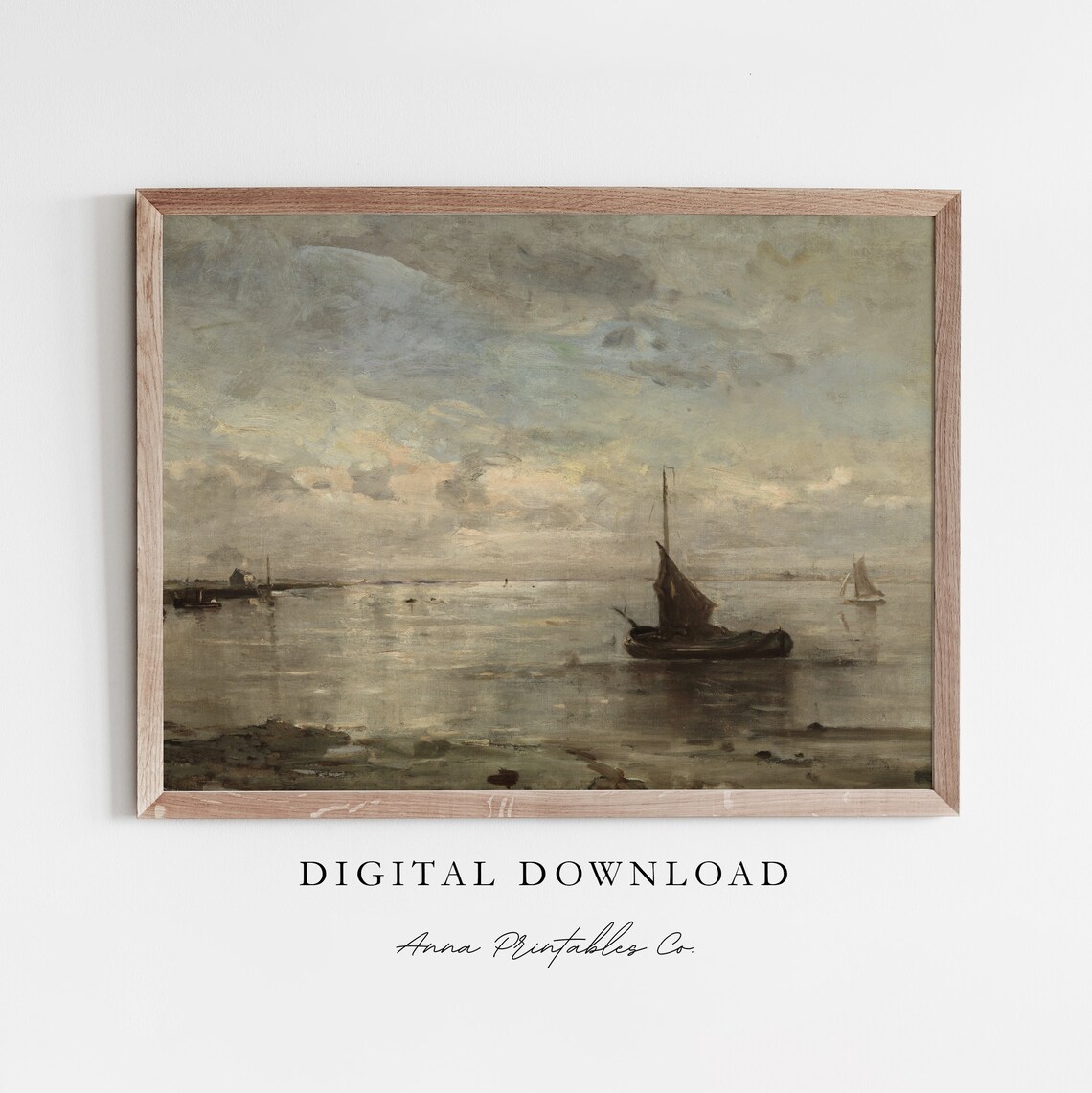 Sailboat On A Cloudy Sea, Vintage Seascape Art Print