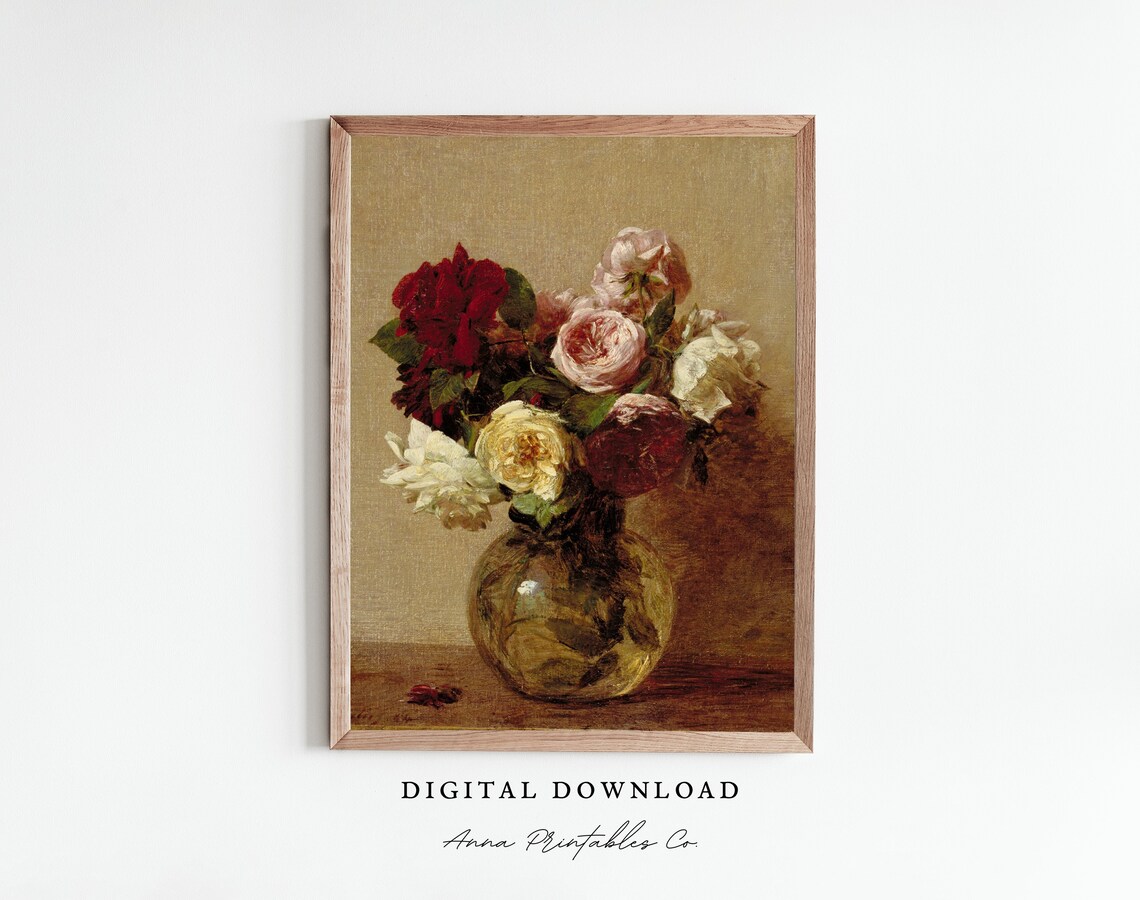 Still Life With Roses Moody Floral Wall Art Print