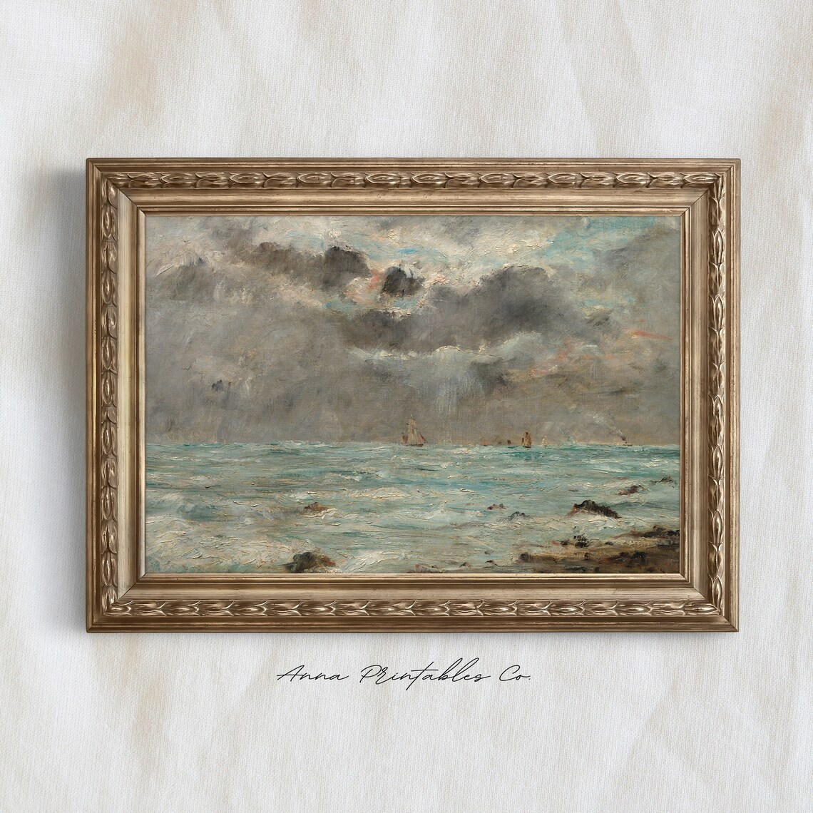 Antique Stormy Seascape Vintage Turbulent Ocean Waves Poster - Image 2