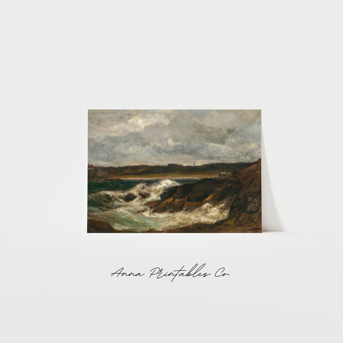 Vintage Moody Coastal Painting Art Print, Victorian Beach