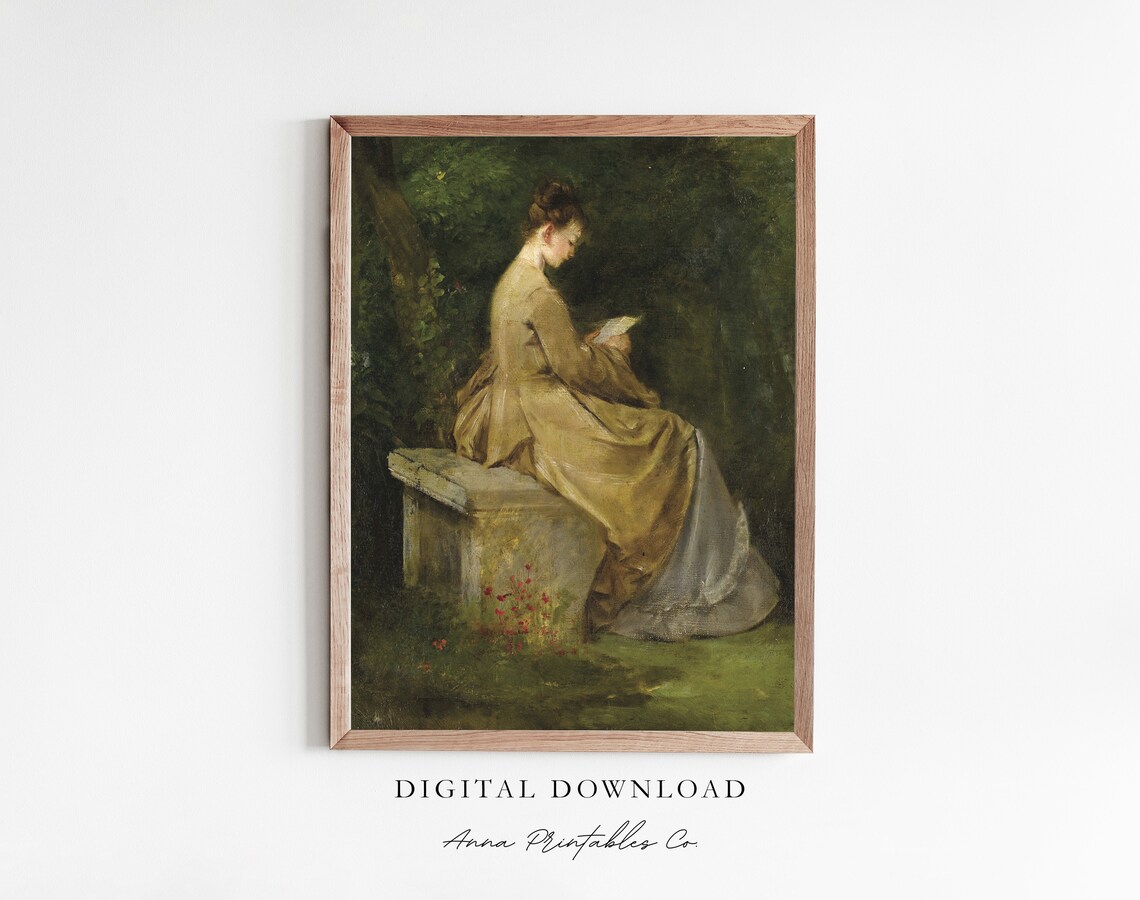 Reading In The Garden Antique Portrait Art Print