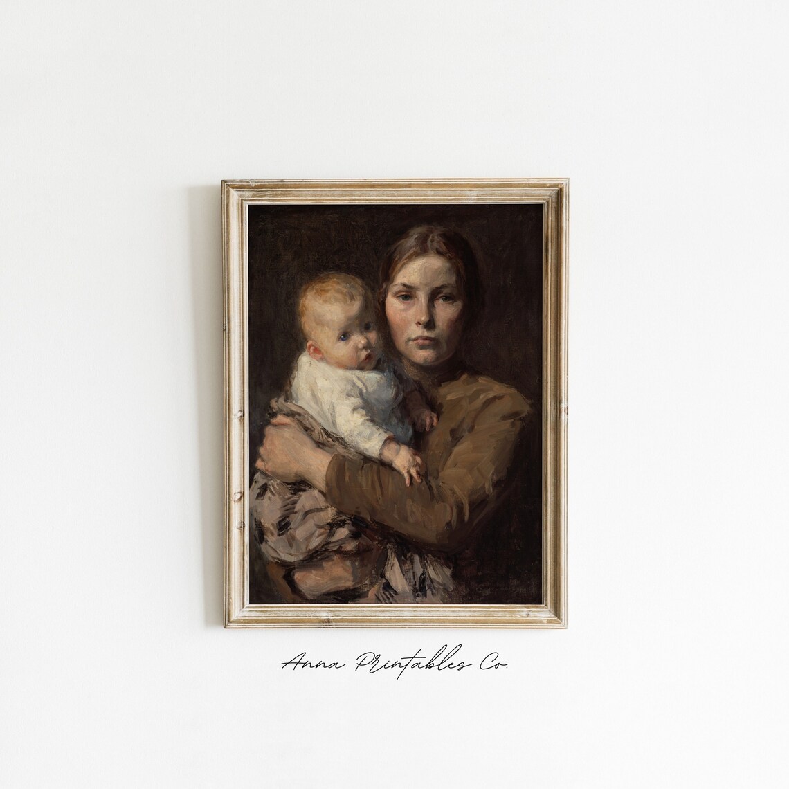 Young Mother Holding Baby Vintage Portrait Oil Painting Poster - Image 2