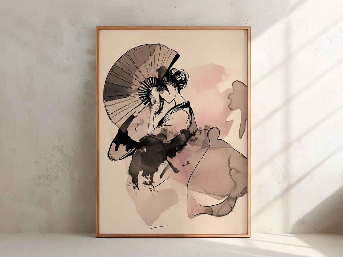 Geisha Art Print Japanese Style Artwork Watercolour Painting Abstract Portrait Wall Art Woman Portrait Illustration Contemporary Decor 64