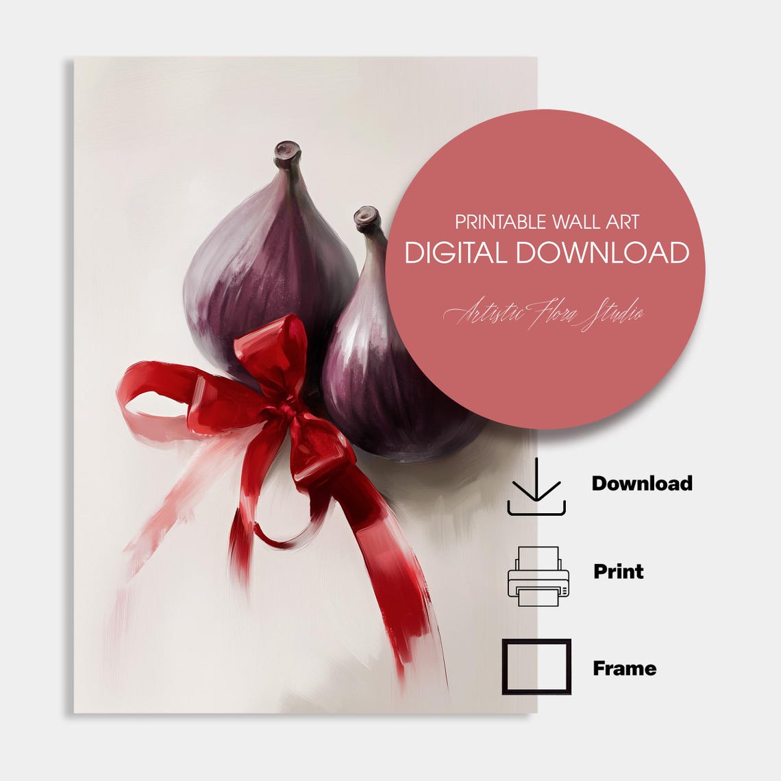 Purple Figs Tied With Red Satin Bow Rustic Fruit Kitchen Art Poster - Image 4