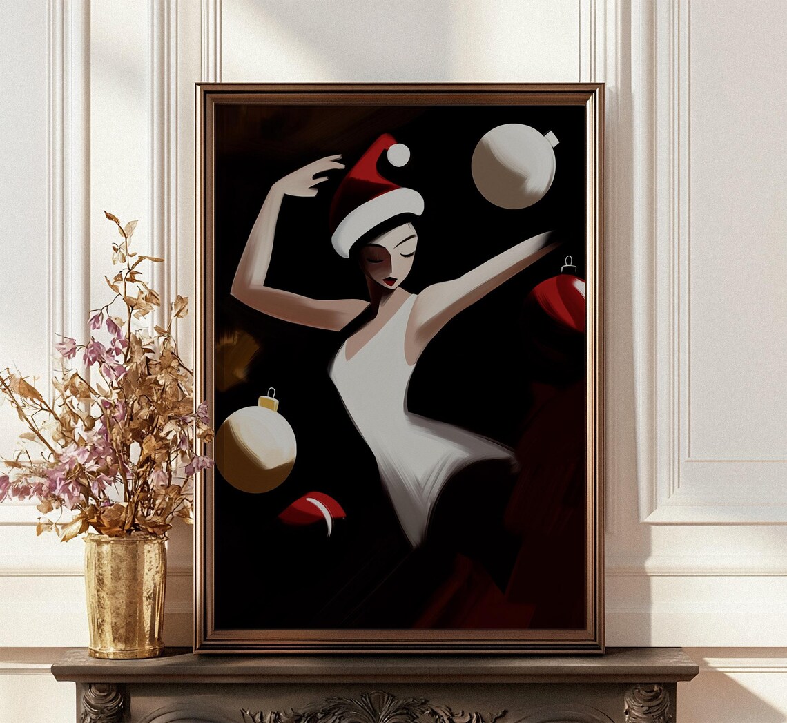 Moody Cubist Woman Face with Red Lips Dark Abstract Art Poster - Image 5
