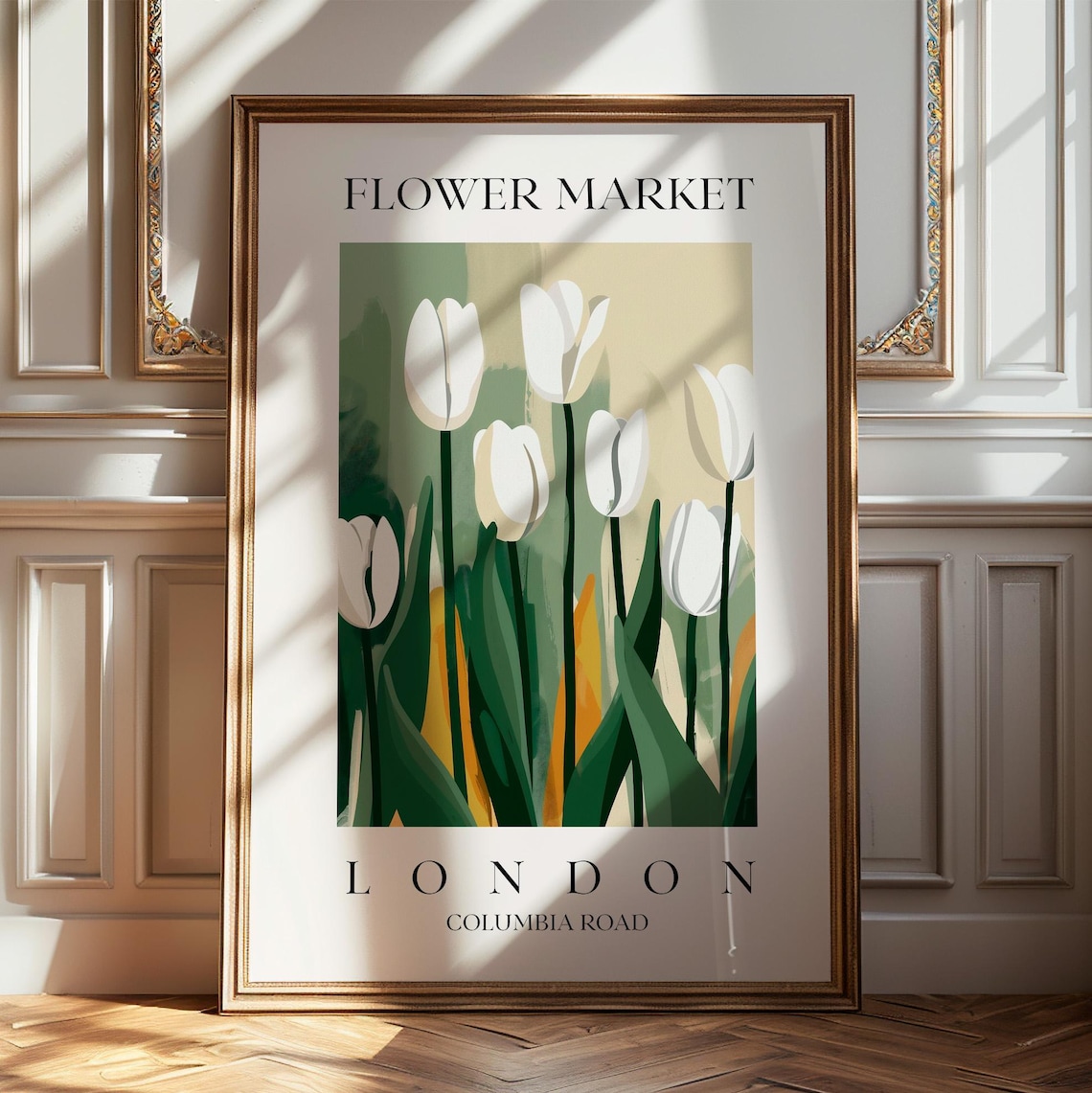 London Flower Market White Tulips Columbia Road Botanical Poster
