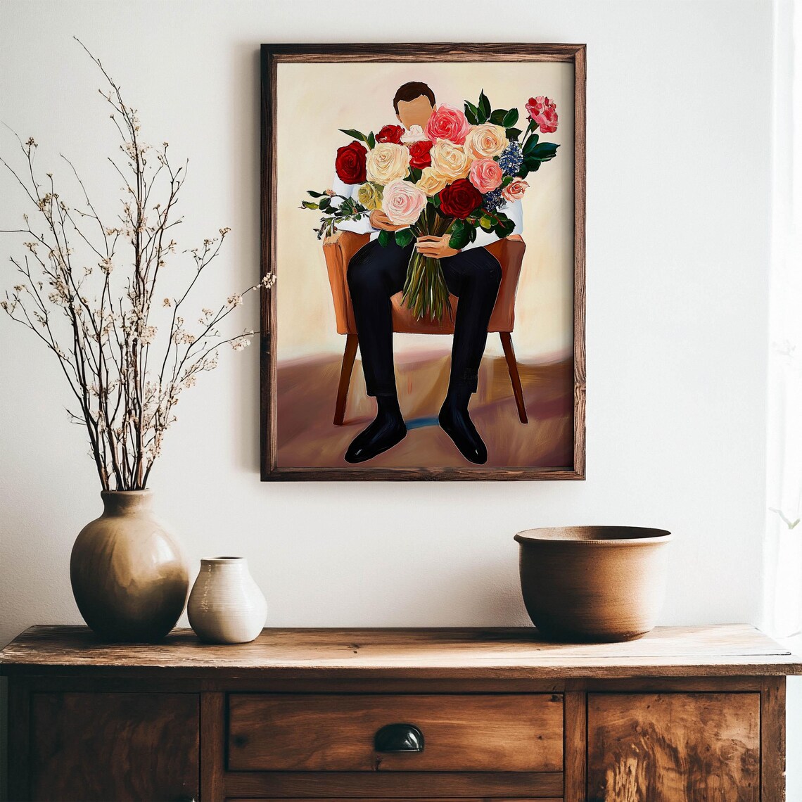 Colorful Seated Figure Huge Rose Bouquet Fauvist Oil Painting Poster - Image 2