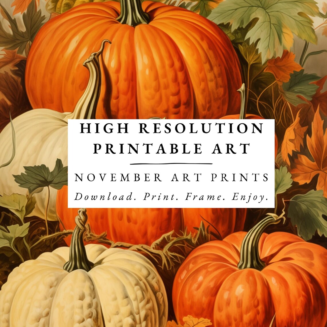 Heirloom Pumpkins Autumn Harvest Still Life with Fall Leaves Poster - Image 4