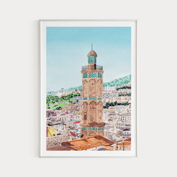Oran Algeria Travel Poster, Sidi El Houari Cityscape