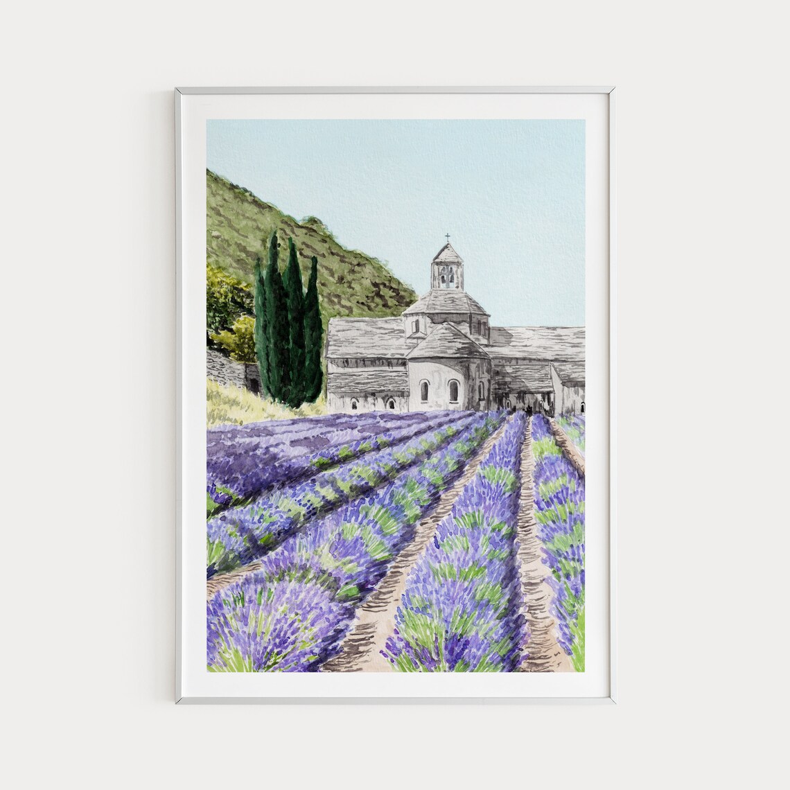 Provence Watercolor France Travel Poster, Europe Decor