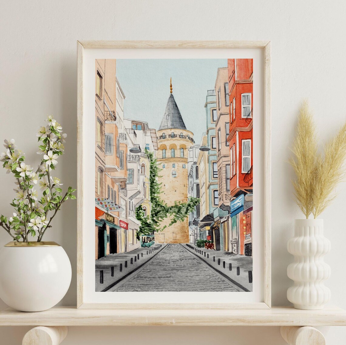 Galata Tower Watercolor Art Print, Istanbul Cityscape - Image 3