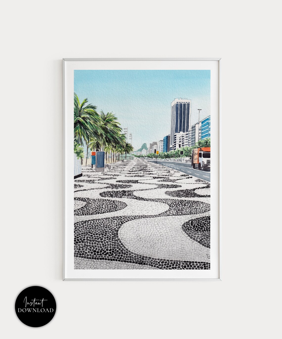 Copacabana Rio De Janeiro Watercolor Travel Art Print