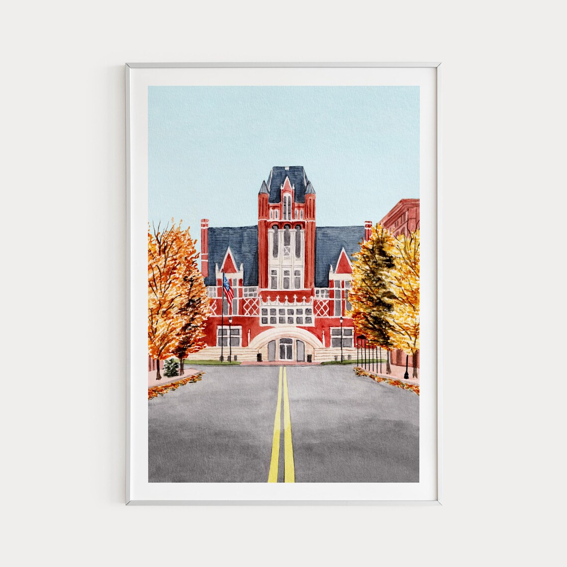 Bardstown Watercolor Travel Poster, Kentucky Cityscape