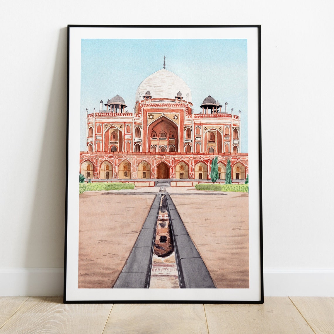 Humayuns Tomb Delhi Red Sandstone Mughal Garden Watercolor Poster - Image 2