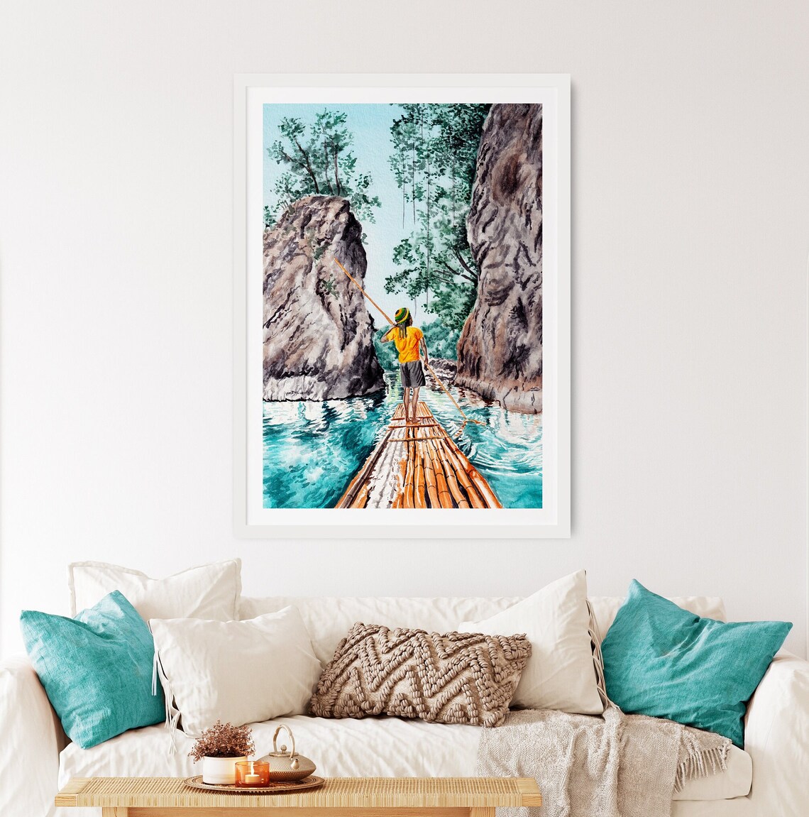 Jamaica Bamboo Rafting Watercolor Travel Poster - Image 2
