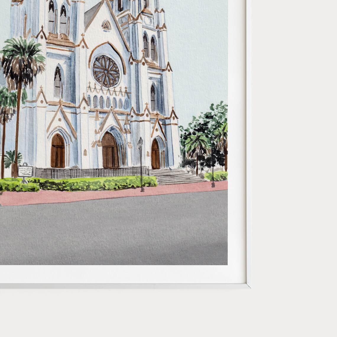 Cathedral Of St John The Baptist Savannah Watercolor Art Print - Image 3