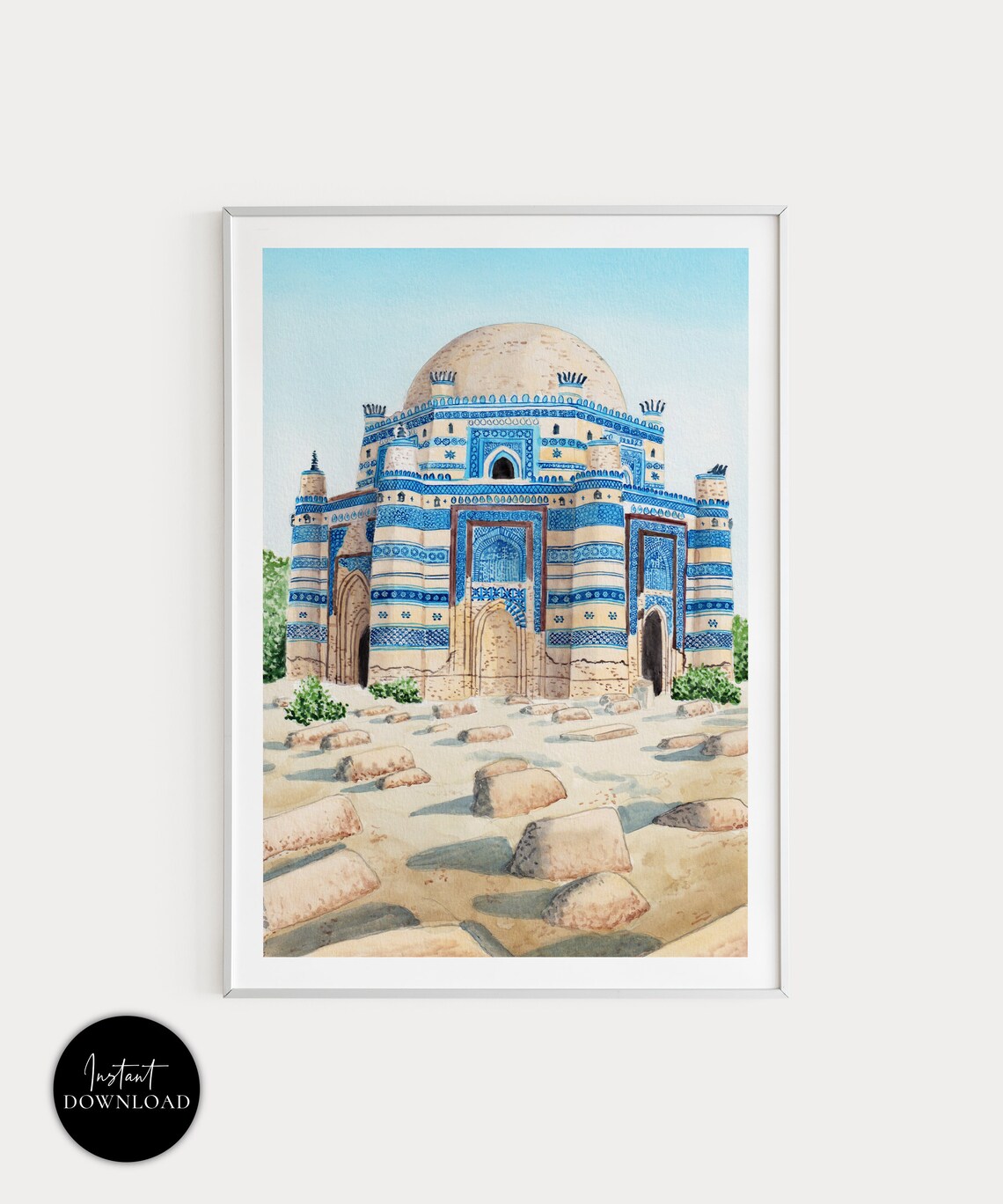 Bibi Jawindi Tomb, Pakistan Travel Poster Art