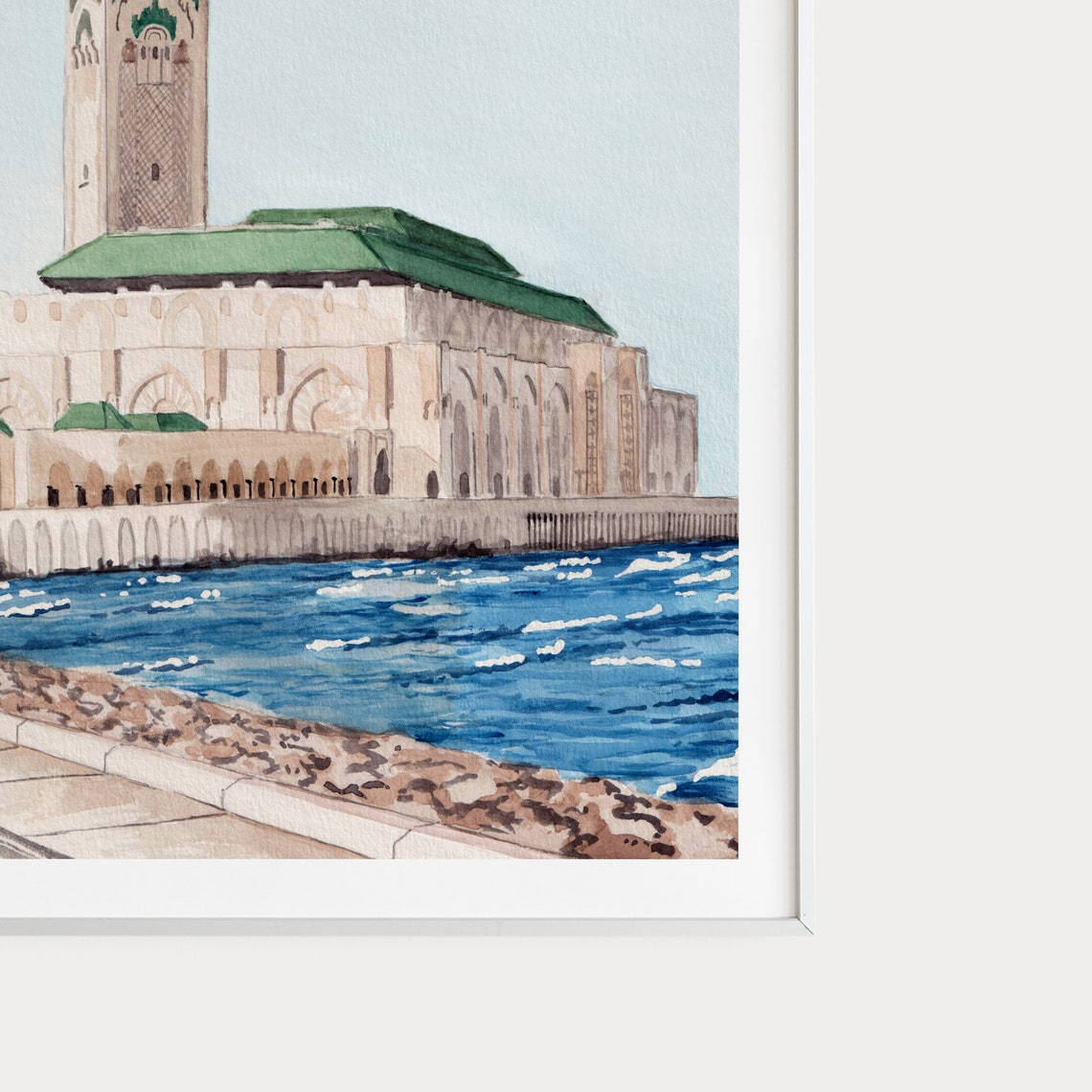 Hassan II Mosque Casablanca Waterfront Morocco Watercolor Poster - Image 3