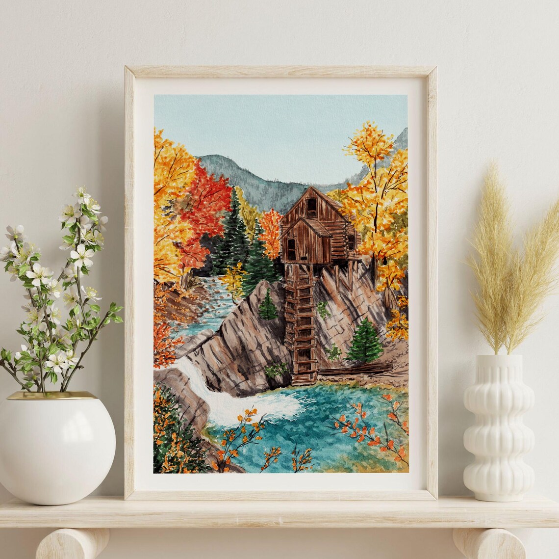 Crystal Mill Colorado Autumn Watercolor Historic Mill Waterfall Poster - Image 3