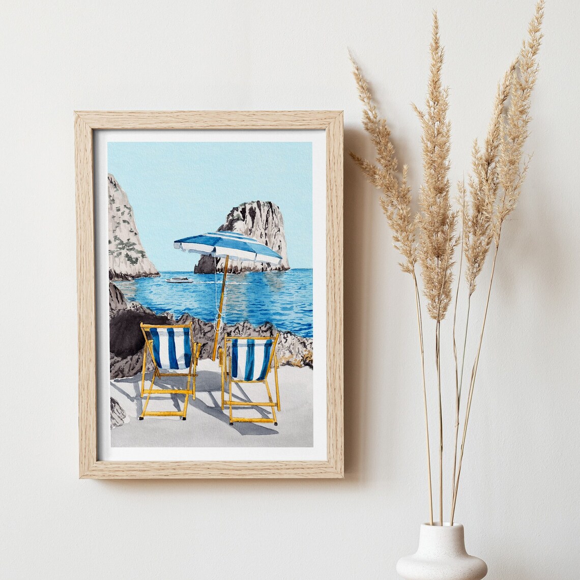 Capri La Fontelina Watercolor Travel Poster, Italy - Image 3