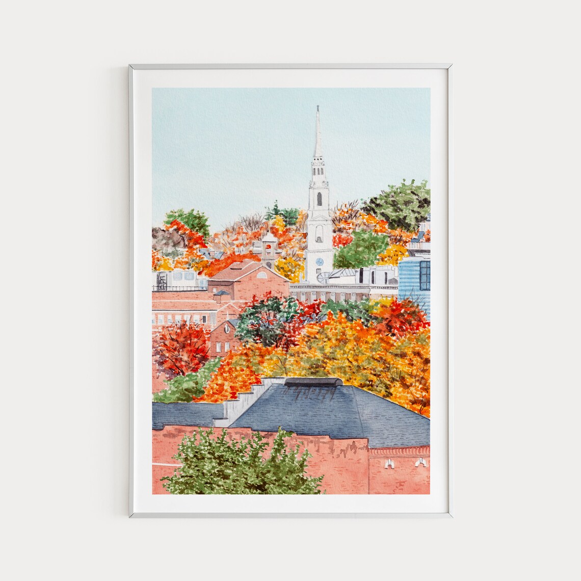 Providence Rhode Island Watercolor Art Print, Fall