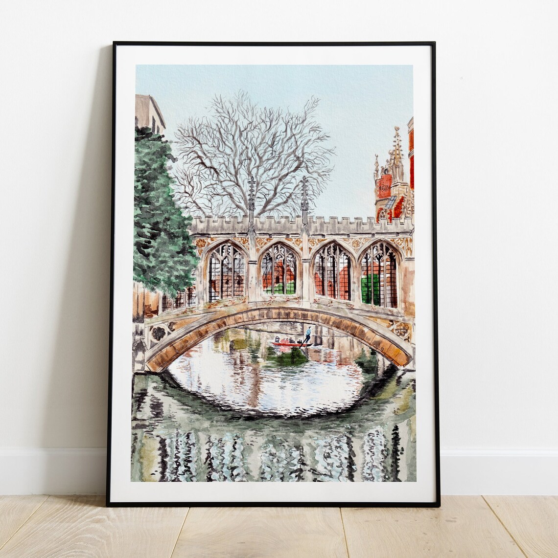 Cambridge Watercolor Travel Poster, England Cityscape - Image 2