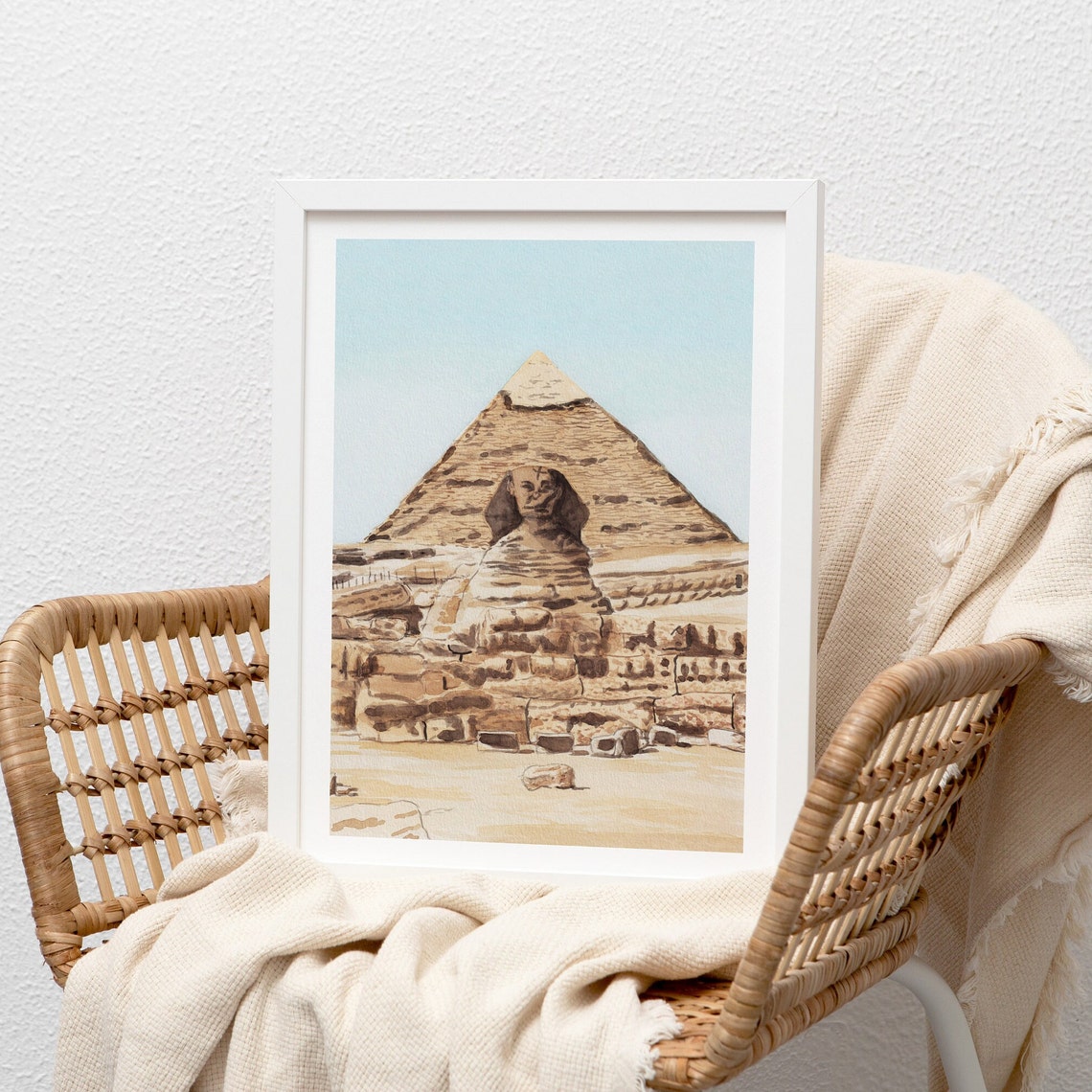 Giza Pyramid and Great Sphinx Egypt Watercolor Travel Poster - Image 2