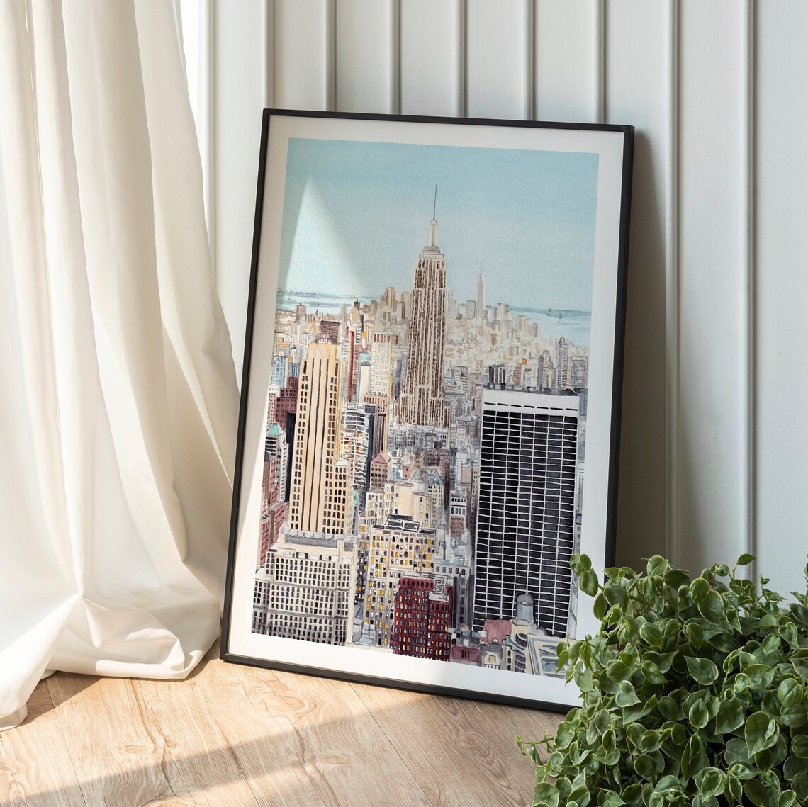New York Skyline Watercolor Travel Poster Art Print - Image 3