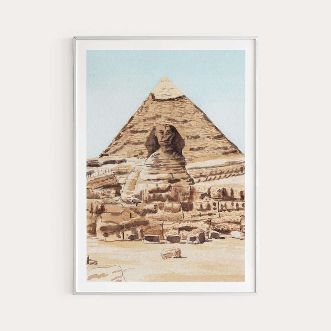 Giza Pyramid and Great Sphinx Egypt Watercolor Travel Poster