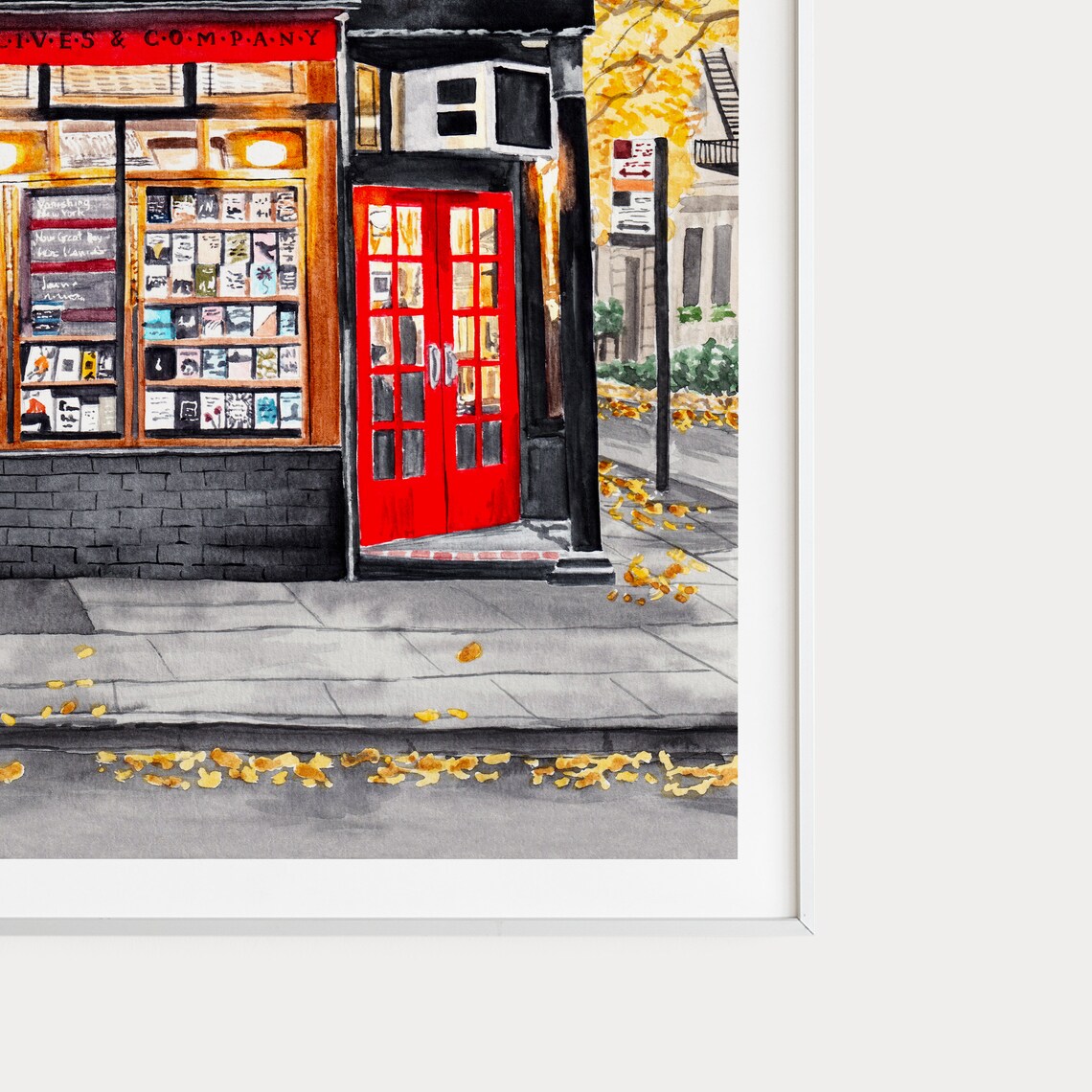 New York City Bookstore Watercolor Autumn Storefront Manhattan Poster - Image 3