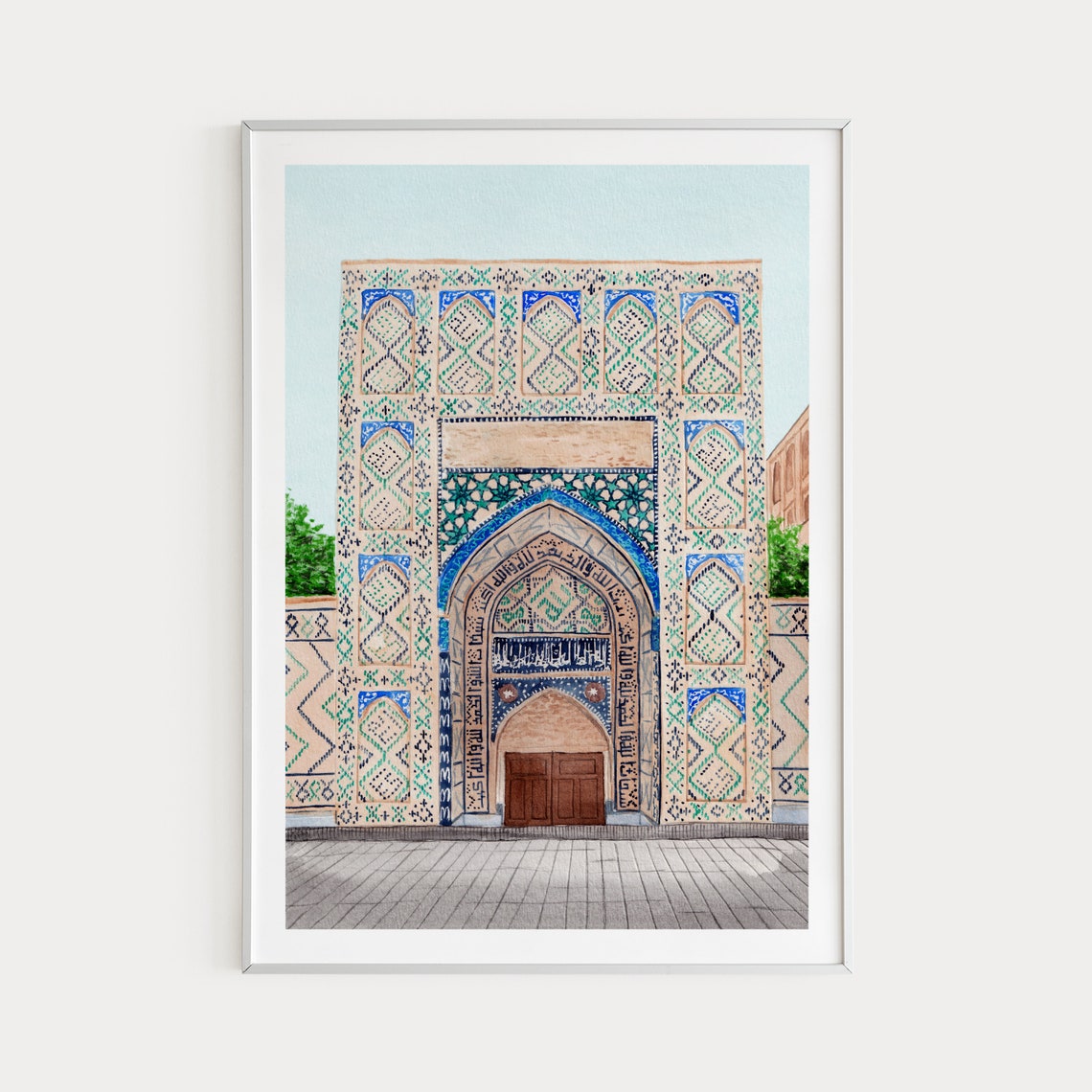 Samarkand Uzbekistan Mosaic Tiled Gateway Watercolor Art Poster