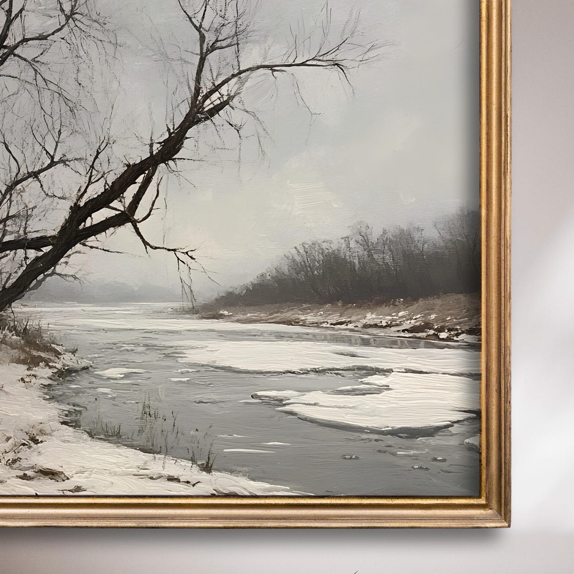 Frozen River With Bare Trees Winter Ice Landscape Painting Poster - Image 7