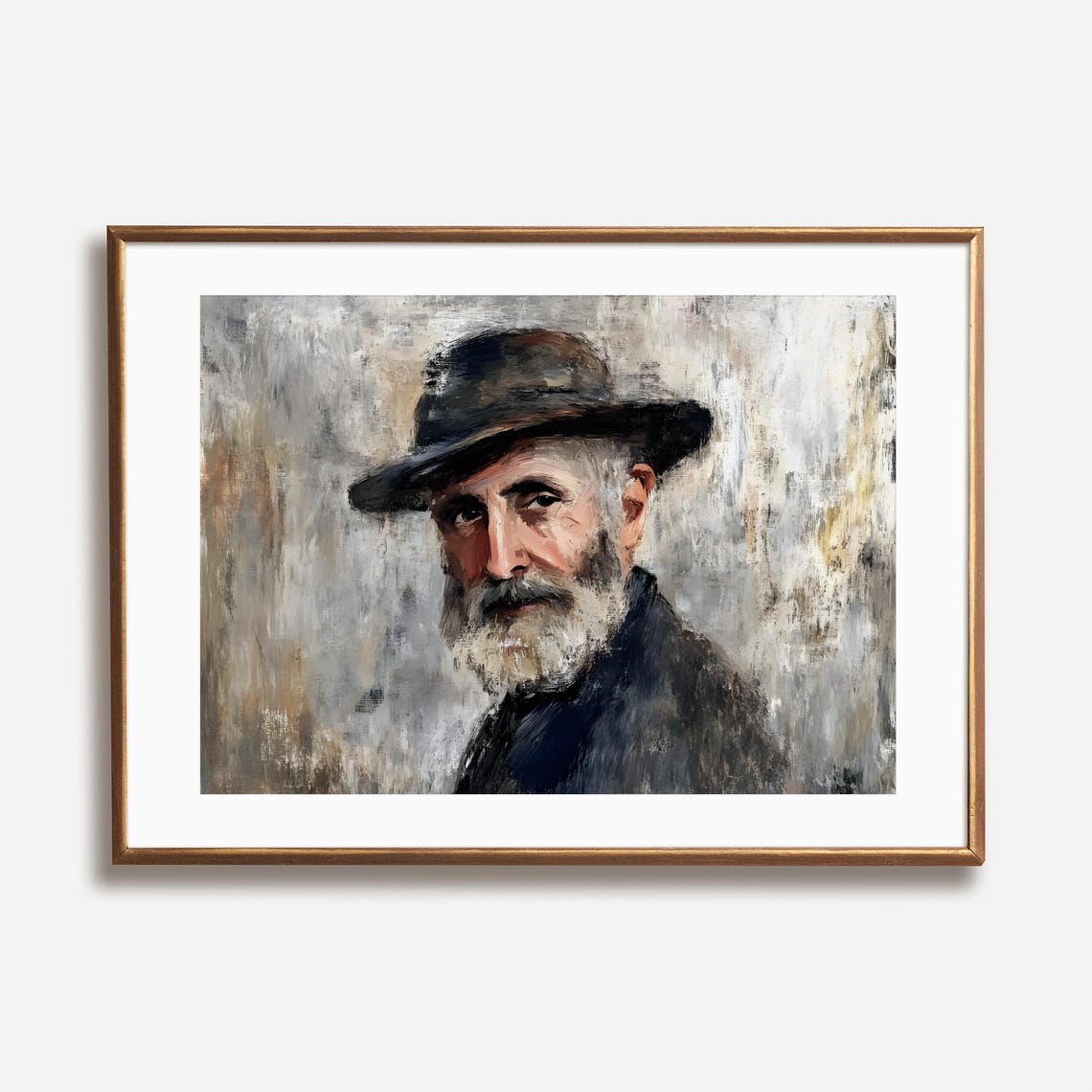 Bearded Man With Hat Portrait Warm Smile Impressionist Style Poster - Image 5
