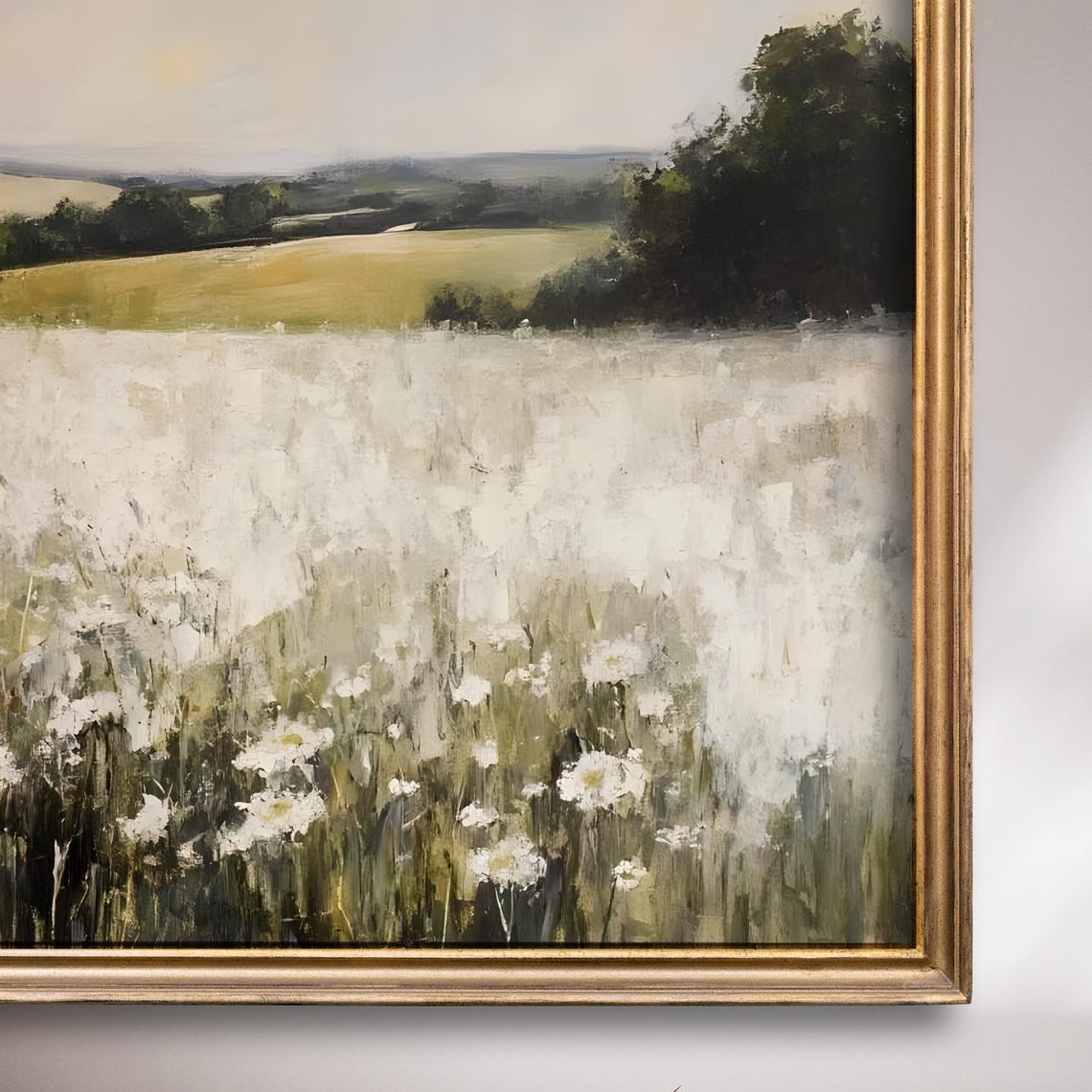 Country Farmhouse Landscape White Flowers Field Vintage Wall Art Moody Art Print Painting Country Decor - Image 7