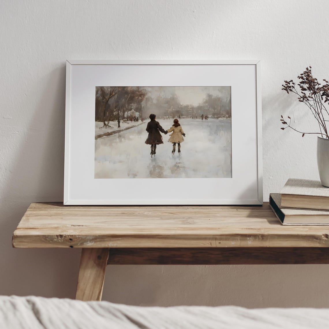 Two Skaters Holding Hands Frozen River Vintage Winter Poster - Image 6