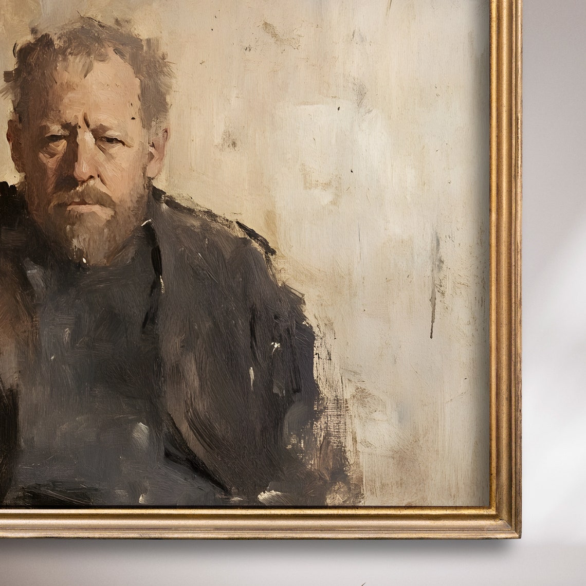Bearded Man Seated Portrait In Muted Tones Rustic Painting Poster - Image 7