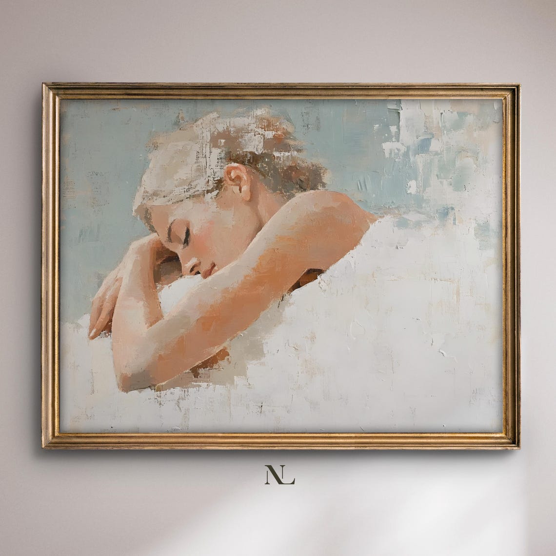 Sleeping Woman Resting On Her Arm Soft Peach Tones Painting Poster