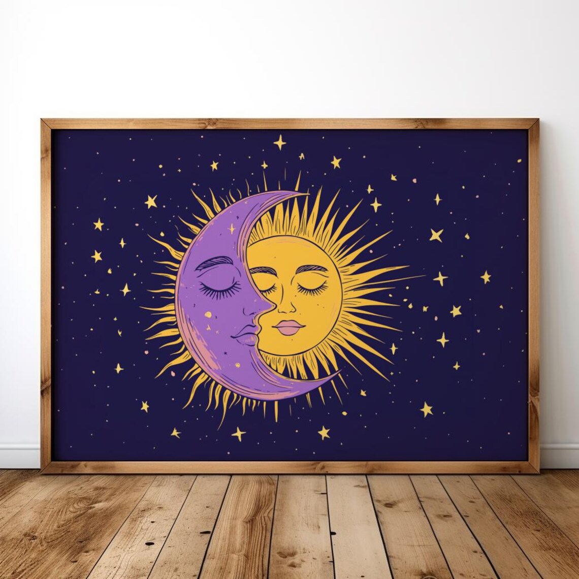 Celestial Moon and Sun Art Print, Starry Sky