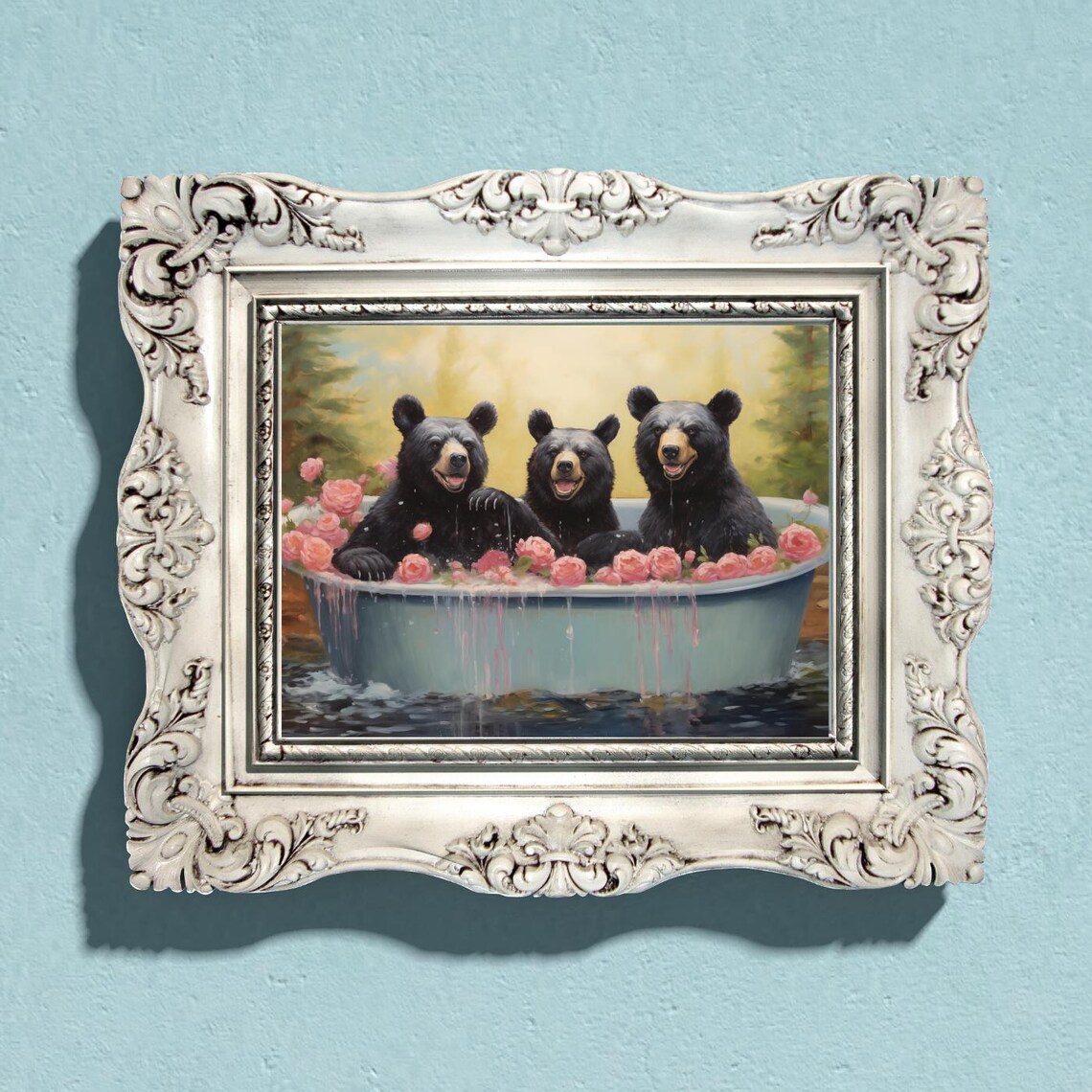 Three Bears Rose Petal Bathtub Funny Bathroom Animal Art Poster - Image 4