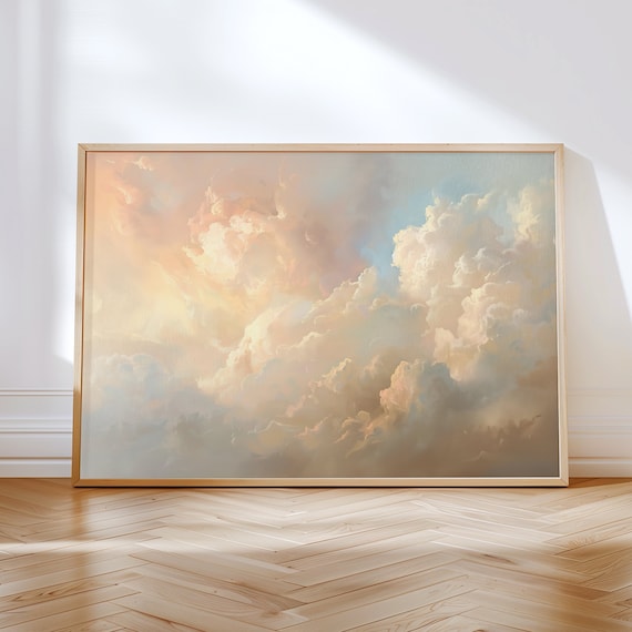 Clouds Neutral Painting, Coquette Girls Room Art Print