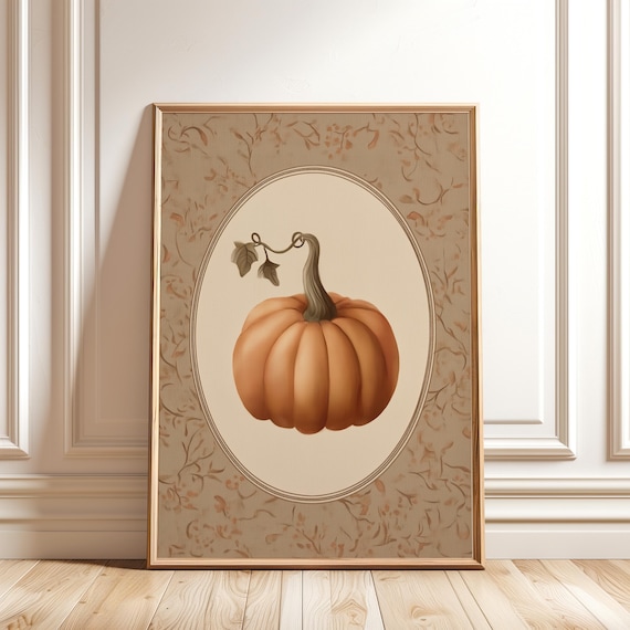 Vintage Halloween Pumpkin Painting Rustic Fall Wall Art Thanksgiving Kitchen Decor