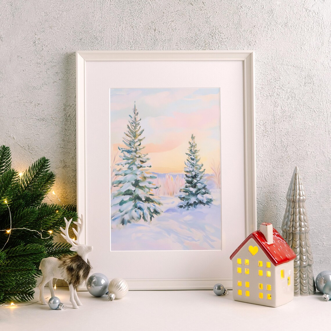 Winter Pastel Christmas Tree, Holiday Decor Art Print - Image 4