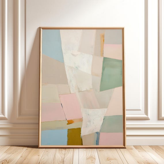 Pastel Abstract Wall Art Soft Neutral Shapes Minimalist Geometric Painting Modern Print