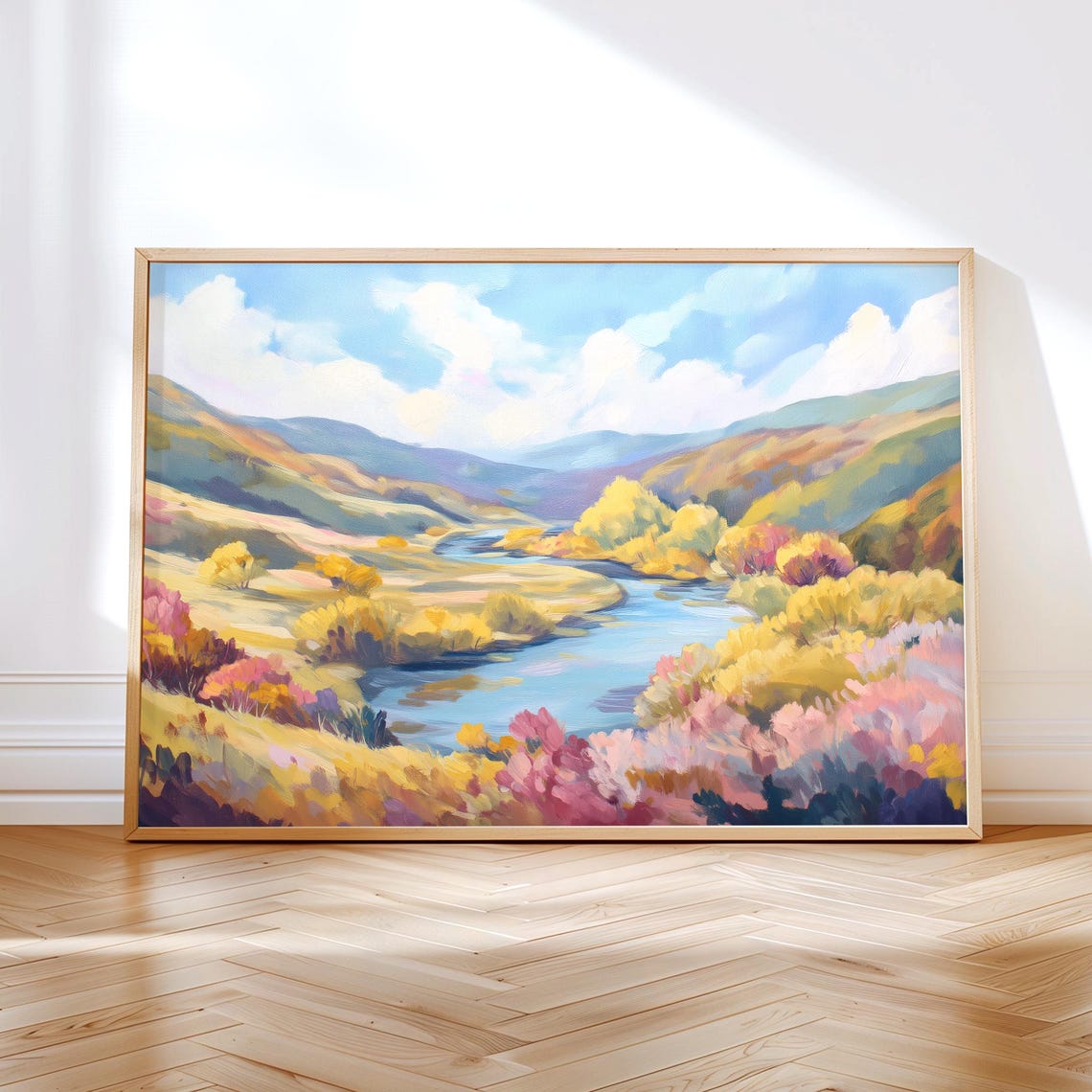 Colorful River Valley Autumn Trees Abstract Landscape Painting Poster