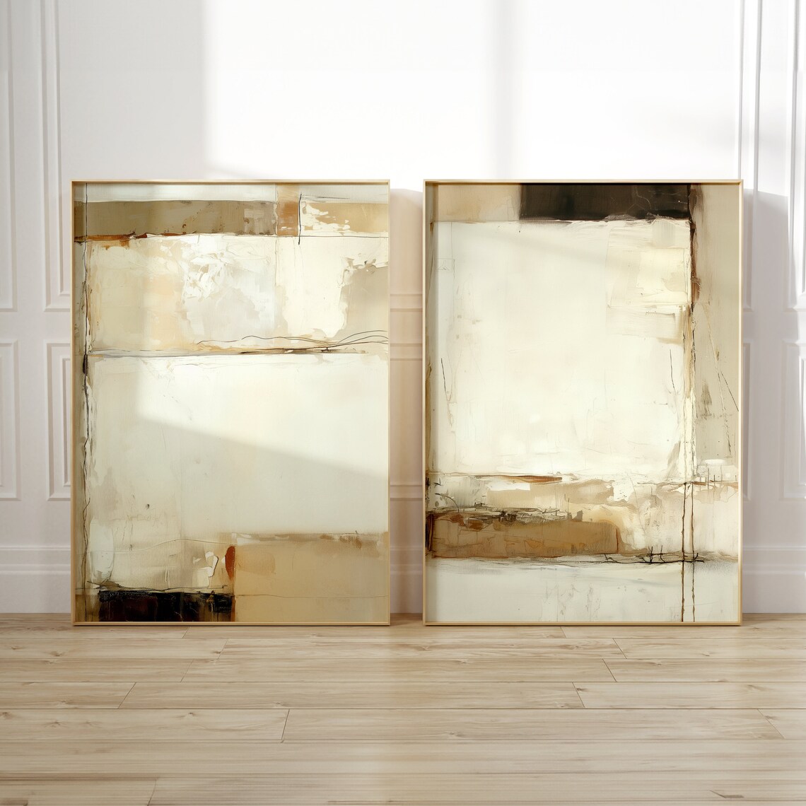Neutral Abstract Art Prints, Beige Minimalist Set