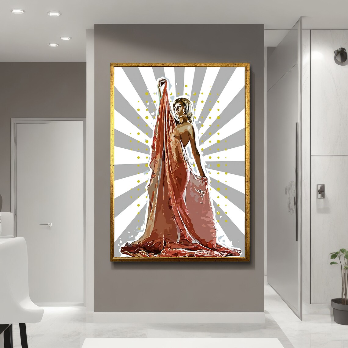 Radiant Nude Woman With Red Cloth, Modern Art - Image 5