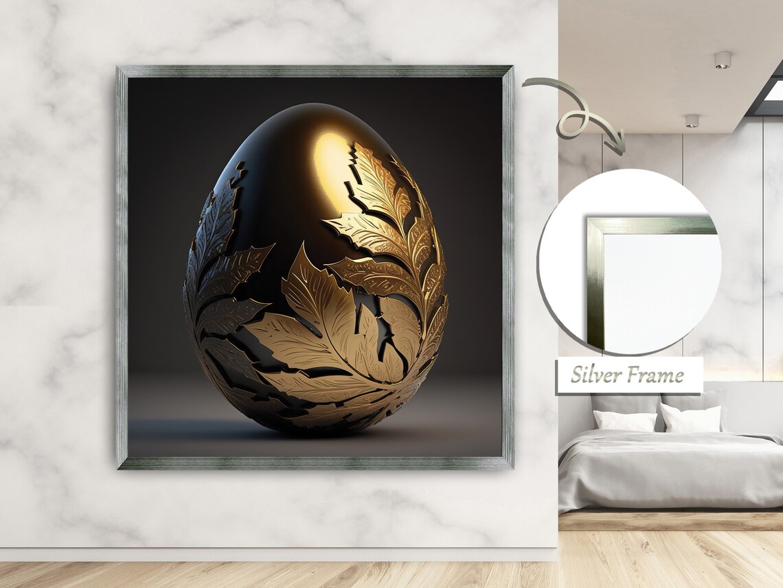 Golden Egg With Gold Leaves, Luxury Art - Image 2
