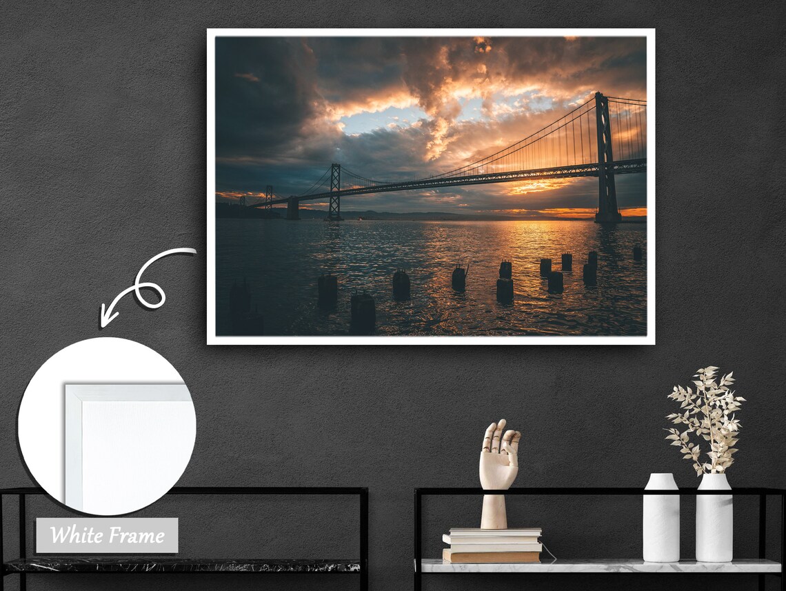 Cloudy Sunset Bridge Painting, Modern Landscape - Image 3